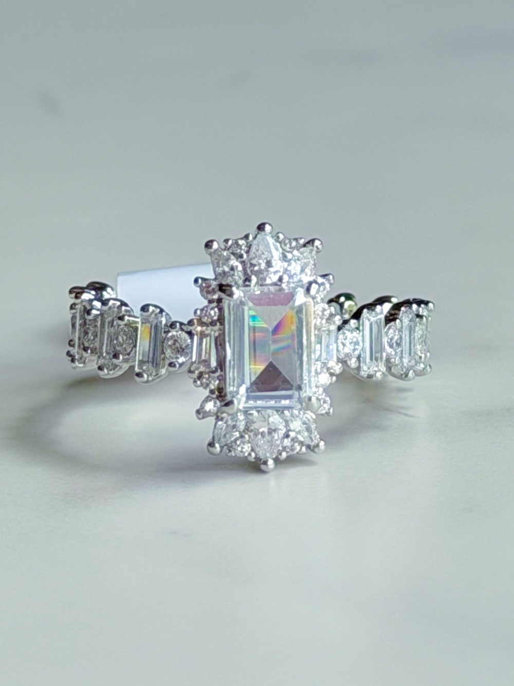 Bomb Party Emerald Cut CZ Halo Statement Eternity Ring Size 8